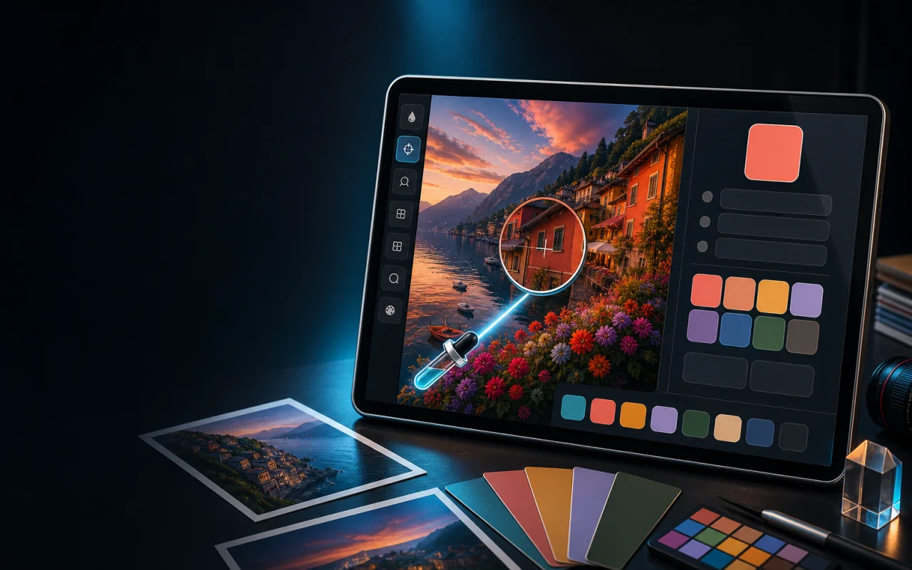GridFlow color picker workspace on a tablet
